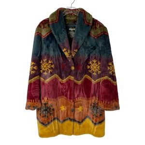 Not Fur Real by Duffel Winter Southwestern Teddy Coat Jacket Size Medium